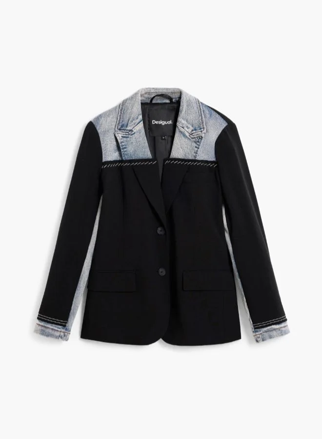 DESIGUAL Black Two-Material Blazer for Women | Best Price UAE